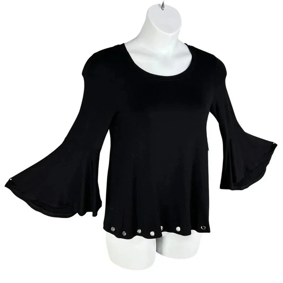 Kensie NWT Stitch Fix Exclusive Womens S Black Bell Sleeve Top Grommet Hem Fairy - Picture 6 of 16